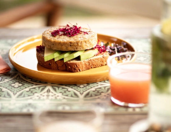 Avocado toast with mushroom burger